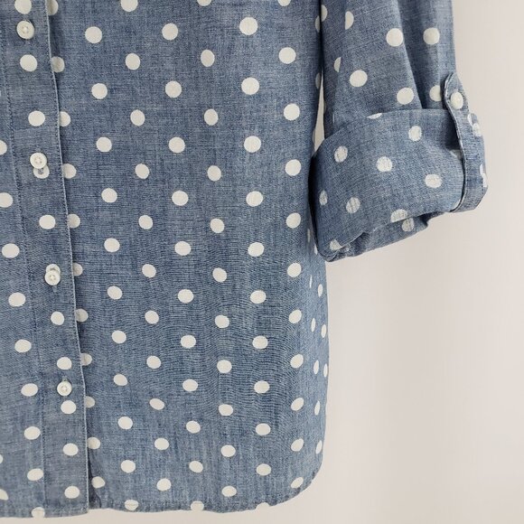 Tommy Hilfiger Button-Down Shirt NWOT MEDIUM Blue Polka Dot Roll-Tab Sleeves - Picture 4 of 8